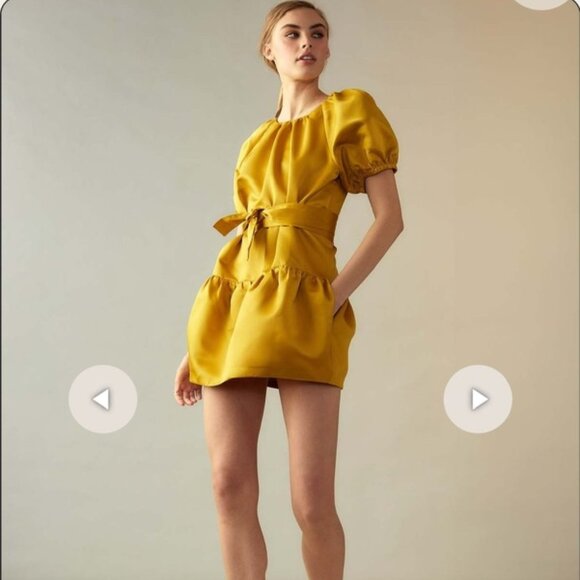 Cynthia Rowley Tulip Belted Satin Mini dress Golden Yellow Cynthia Rowley Tulip Belted Satin Mini dress Golden Yellow